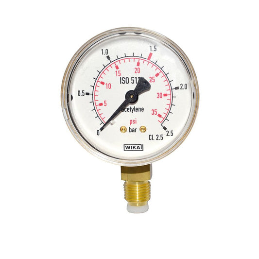 Maxy 0-2.5 Bar pressure gauge for low pressure acetylene, 1/4 connection with gasket