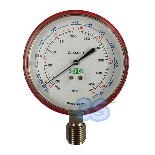 Manometro REFCO per ammoniaca NH3 attacco 1/2 GAS - scala -1/+30 bar -30inHG/+450PSI