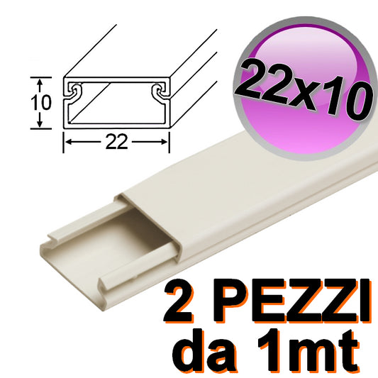 Mini canalina 22x10 mm piattina per cavo elettrico - 2 PZ da 1 mt