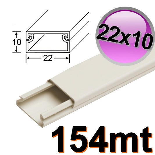 Mini canalina 22x10 mm piattina per cavi elettrici in PVC rigido autoestinguente - scatola 154 mt