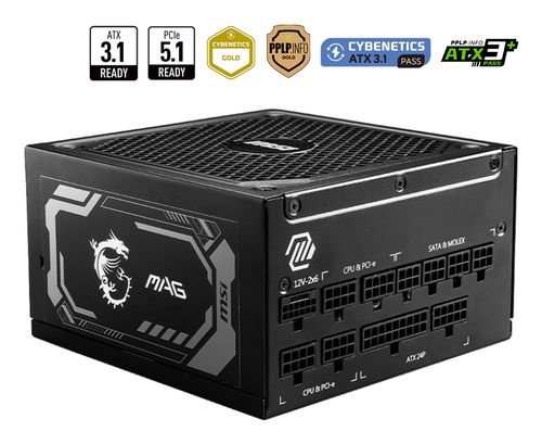 MSI MAG POWER SUPPLY, EU, 1250W, FULLY-MODULAR, 80 PLUS GOLD, 7A WARRANTY