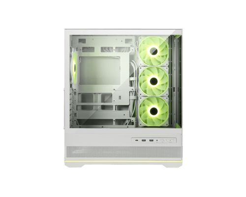 MSI WHITE CASE, 2 USB, 1 TYPE-C, 3X120MM ARGB REVERSE BLADE FAN, 1X120MM ARGB FAN, ARGB+PWM CONTROL