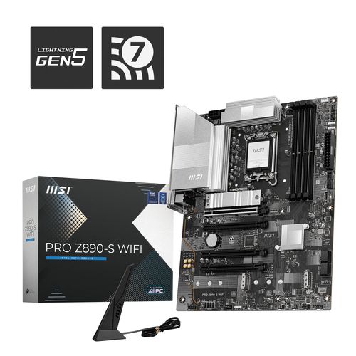 MSI MB PRO Z890-S WIFI, Z890,LGA1851,4DDR5,4PCI-EX16,3M.2,1USB 40G,2USB 20G,8USB 5G, 4USB 2.0
