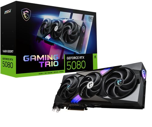MSI VGA GEFORCE RTX 5080, RTX 5080 16G GAMING TRIO OC, 16GB GDDR7, HDMI/DP*3, ATX, DLSS 4