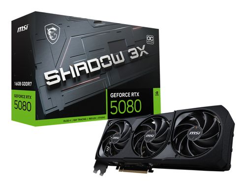 MSI VGA GEFORCE RTX 5080, RTX 5080 16G SHADOW 3X OC, HDMI/DP3, TRIPLE FAN, OC, ATX, BULK EDITION