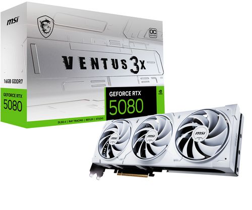 MSI VGA GEFORCE RTX 5080, RTX 5080 16G VENTUS 3X OC WHITE, 16GB GDDR7, HDMI1/DP3, ATX, TRIPLE FAN, O