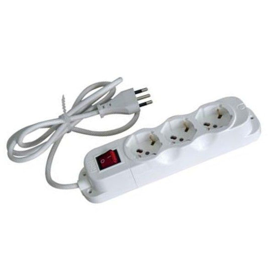 Dual-purpose power strip with 3-port switch, universal Schuko, two-way