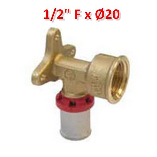 Multistrato pressare - curva Gomito 90° con staffa femmina 1/2'' x Ø 20 mm