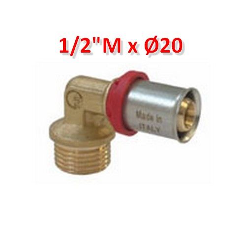 Multistrato pressare - Gomito 90° filetto maschio 1/2'' x Ø 20 mm