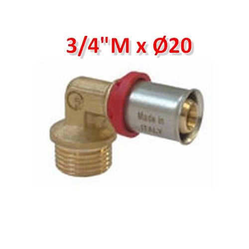Multistrato pressare - Gomito 90° filetto maschio 3/4'' x Ø 20 mm