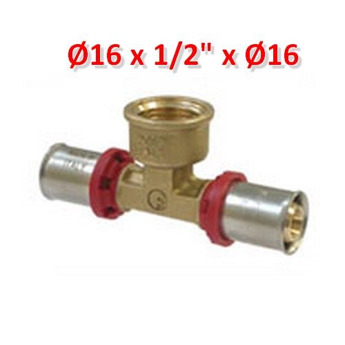 Multistrato pressare - Raccordo a TEE femmina 1/2'' x Ø 16x2 mm