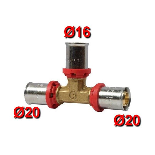 Multistrato pressare - Raccordo a TEE ridotto Ø 20 x 16 x 20