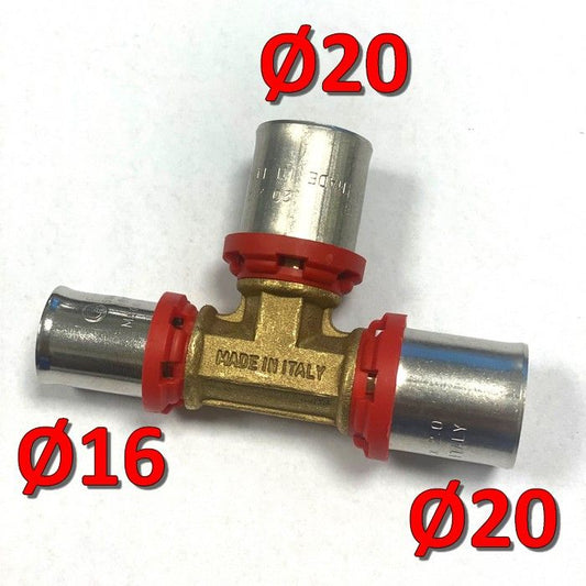 Multistrato pressare - Raccordo a TEE ridotto Ø 20 x 20 x 16 mm