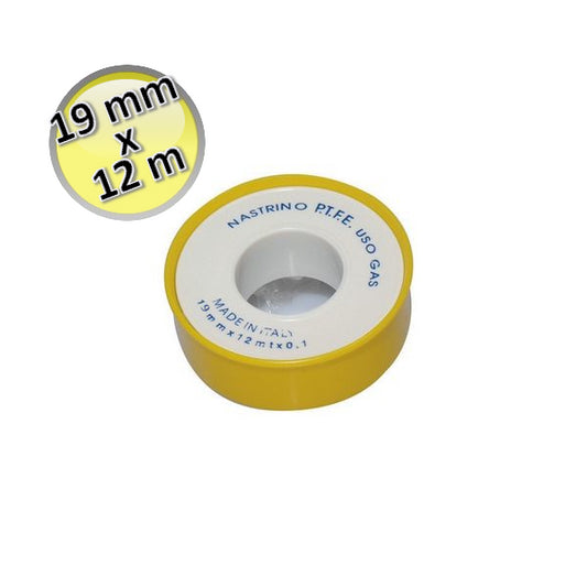 Nastro teflon P.T.F.E. GAS 19 mm x 12 mt x 0,10 mm - per filetti e giunzioni idrauliche