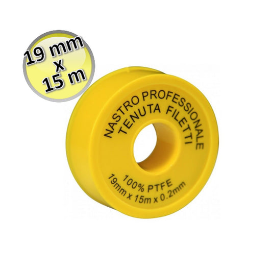 Nastro teflon P.T.F.E. PROF. GIALLO 19 mm x 15 mt x 0,20 mm - per filetti e giunzioni idrauliche