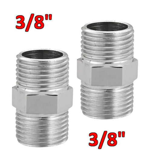 3/8'' x 3/8'' CHROME PLATED BRASS EXTENDED NIPLES WITH CHROME ROSETTE - PAIR