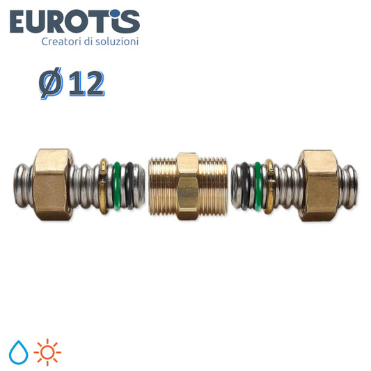 Nipplo manicotto giunto Ø 12 filettato in ottone ad innesto rapido con doppio o-ring per acqua e solare - Eurotis