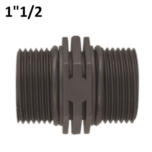 Nipple 1''1/2 MM in PP polypropylene with sealing O-ring.