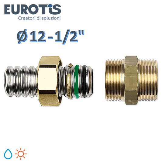 Nipplo niples Ø 12 - 1/2'' filettato M in ottone ad innesto rapido con doppio o-ring per acqua e solare - Eurotis