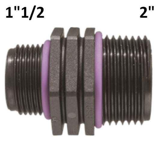 Reduced nipple nipples 2'' - 1''1/2 MM in PP polypropylene with sealing O-ring.