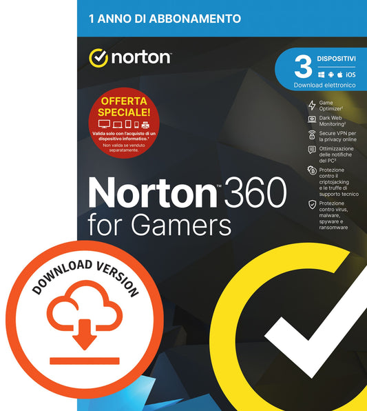 NORTON 360 FOR GAMERS 50GB IT 1 USER 3 DEVICE 1Y ATTACH VECCHIO CODICE 21416227