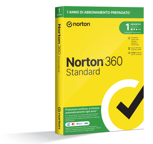Norton 360 Standard 2024 | Antivirus for 1 device | 1-year license with automatic renewal | Secure VPN and Password