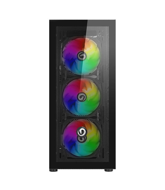 NUWO CASE ATX RODAN R601 0.5MM SPCC USB3.0/2.0 4 FANS 12CM ARGB FRONT GLASS SIDE GLASS BLACK