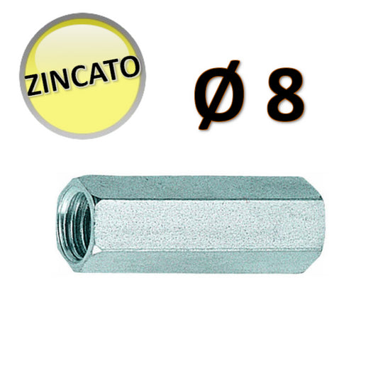 OTER - Zinc-plated sleeve for M8 threaded rod - BAG OF 10 PCS