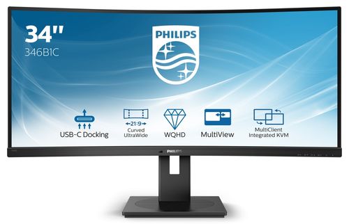 PHILIPS 34" 21:9 WQHD 5MS 300CDM CURVED MONITOR, DP/HDMI, USB-C, HEIGHT, MULTIMEDIA