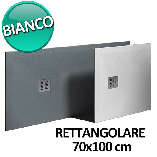 Piatto doccia 70x100 in resina e gelcoat effetto pietra - Colore Bianco