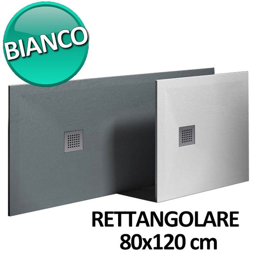 Piatto doccia 80x120 in resina e gelcoat effetto pietra - Colore Bianco