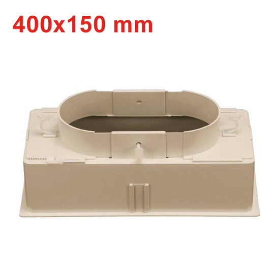 Plenum 400x150 mm in ABS con attacco regolabile da Ø160 a Ø250 mm e serranda