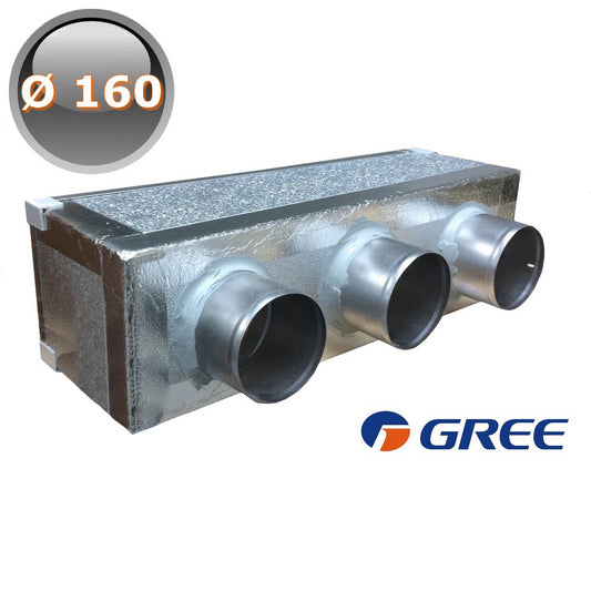 Plenum mandata macchina in PAL, 3 stacchi Ø 160, per sistemi canalizzati GREE by ARGO