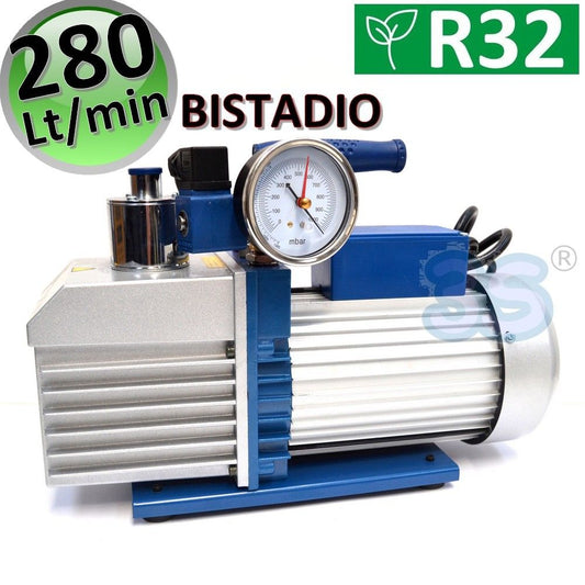 Two-stage vacuum pump with solenoid valve and vacuum gauge 280 L/min for R32 R1234YF gas systems