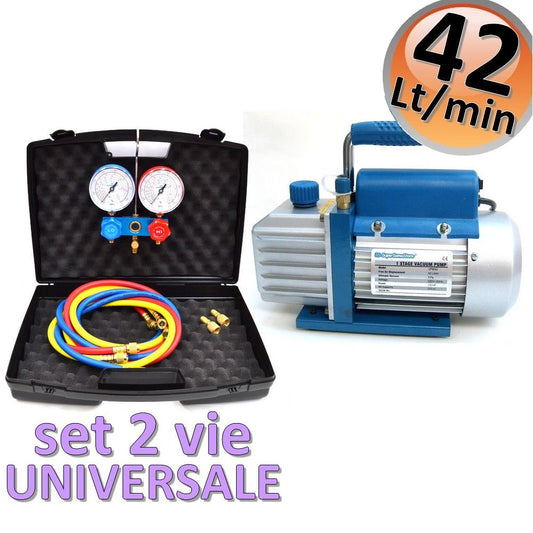 Vacuum pump 42 Lt/min VPM42 + universal 2-way pressure gauge set