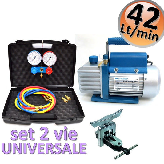 42 Lt vacuum pump + universal 2-way pressure gauge set + flaring tool