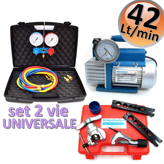 42 Lt vacuum pump + 2-way pressure gauge set + friction flaring tool