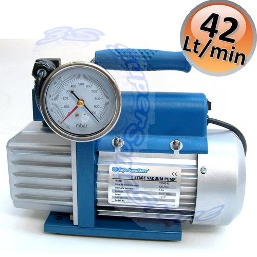 Single-stage vacuum pump 42 Lt/min solenoid valve and vacuum gauge