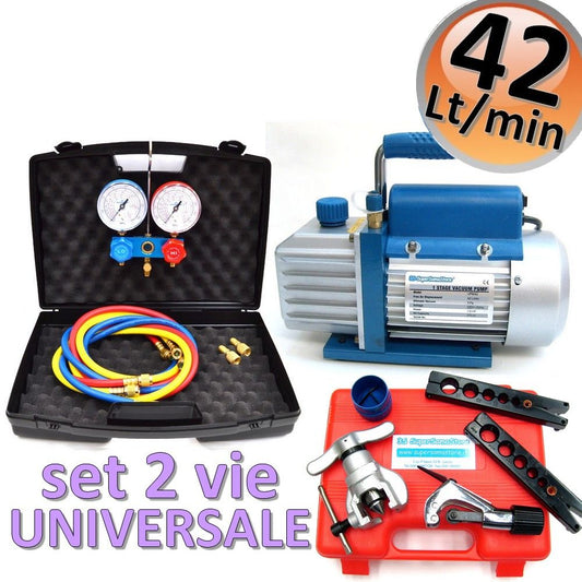 42 Lt single-stage vacuum pump + 2-way set + friction flaring tool