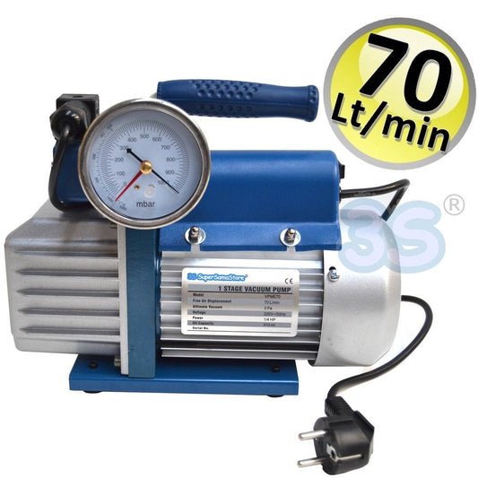 70 L/min Single-Stage Vacuum Pump with Solenoid Valve and Vacuum Gauge - VPME70