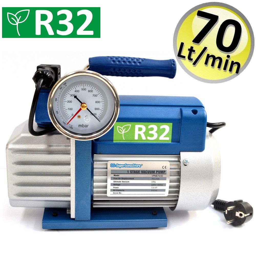 Single-stage vacuum pump 70 L/min for R32 R1234YF gas systems - vacuum gauge and solenoid valve