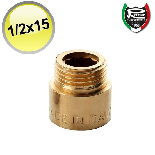 Yellow brass extension 1/2'' MF length 15 mm