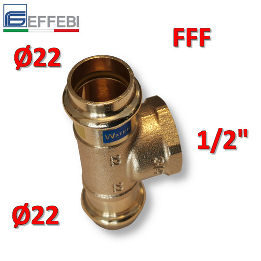 Raccordo a pressare rame - bronzo Ø22 - 1/2'' - 22 mm FF TEE - T