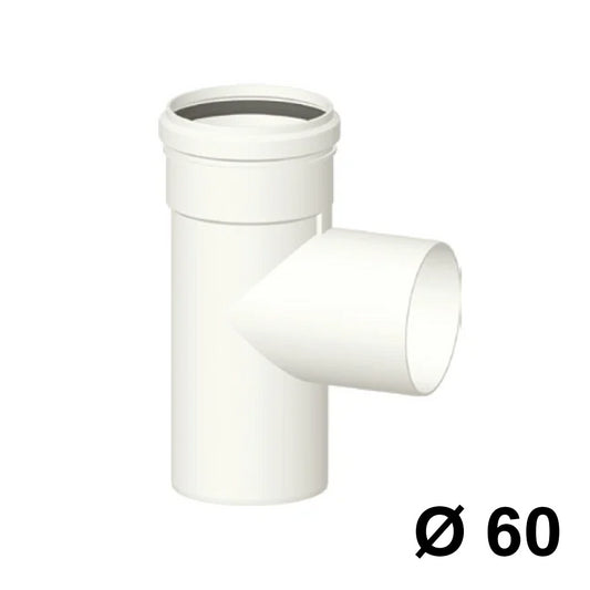 Raccordo a TEE in PPH bianco Ø 60mm fumi caldaia condensazione