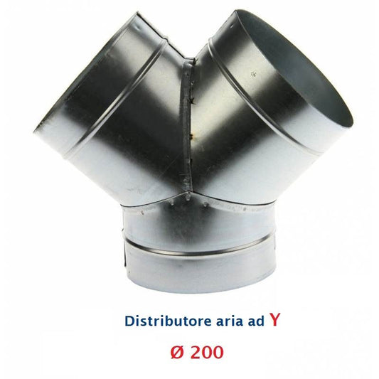 Y-connection diam. 200 mm. Distributor for hot, cold and ventilation air.