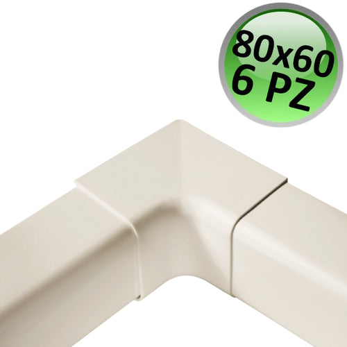Raccordo angolo interno per canalina 80x60mm - 6 PZ