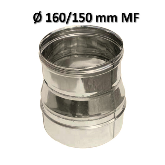 Stainless steel flue pipe extension Ø M 160 x F 150 mm