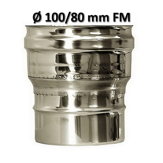 Stainless steel flue pipe extension Ø M 80 x F 100 mm