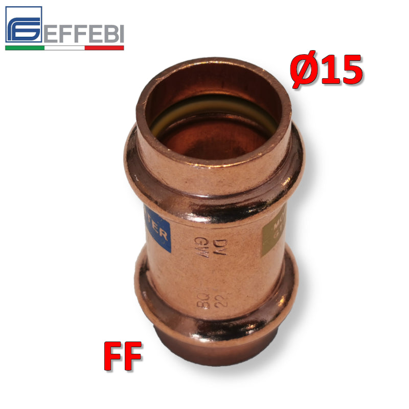 Straight fitting with FF sleeve Ø 15 mm - UNICO press-fit copper for water and gas
