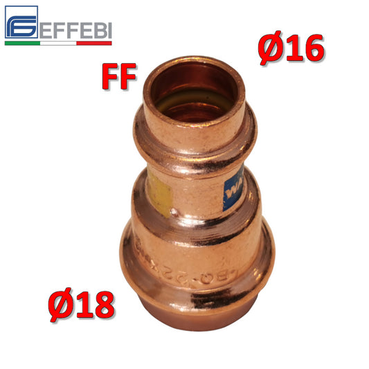 Raccordo dritto ridotto manicotto FF Ø 18 x 16 mm - rame a pressare UNICO per acqua e gas